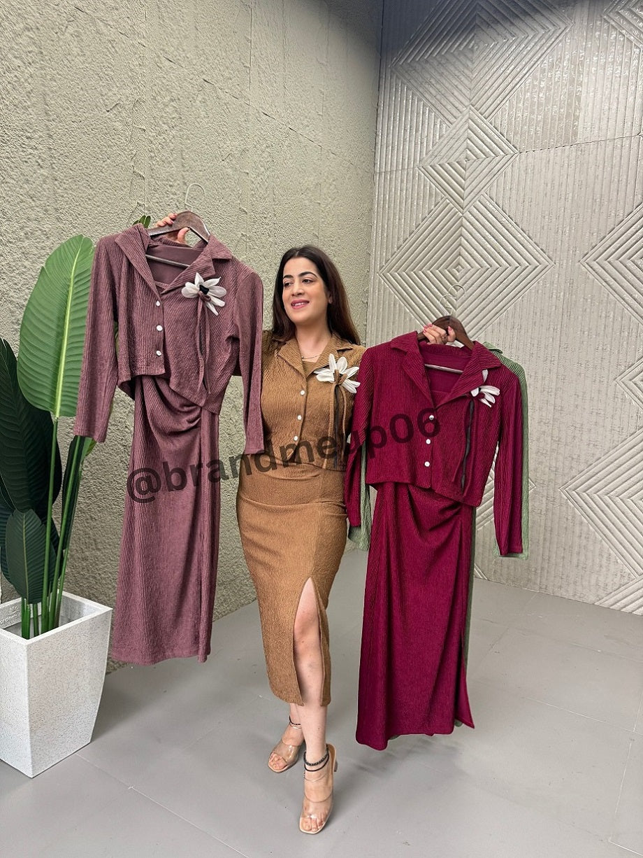 Stretchable Dress With Coat (DRESS-276) – Brand Me Up