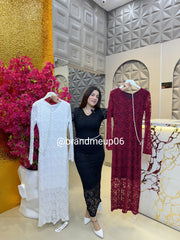 Designer Lace Dress With Pearl Belt (PRM-384)
