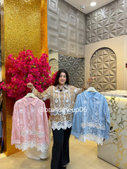 Cotton Embroidery With Lace Shirt (PRM-406)
