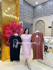 Rhinestone Imported Stretchable Cotton Lycra Dress (PRM-492) HEADPHONE