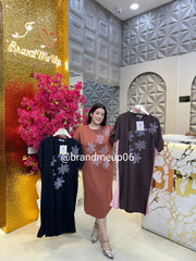 Rhinestone imported Stretchable Cotton Lycra Dress (PRM-493) FLOWER