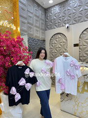 Cute Cotton T-Shirt Pink Bow (TEE-169)