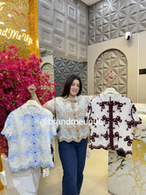 Cute Summer Embroidery Shirt With Rhinestones Bow (PRM-589)