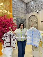 Cute Summer Embroidery Shirt With Rhinestone Lino (PRM-590)