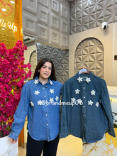 Denim Rhinstone Shirt (PRM-682) PEARL FLOWER