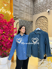 Denim Rhinstone Shirt (PRM-684) DUBLE HEART