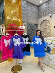 IMPORTED STRETCHABLE DRESS WITH POCKET (PRM-725) BOW & PEARL