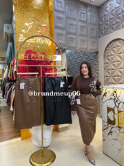 LEATHER HIGH WAIST SKIRT (CODE-8924) (IMP-707)