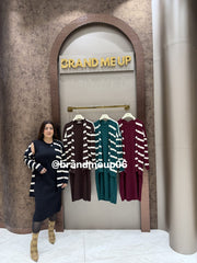 WOOLEN DRESS WHITE STRIPE SHRUG (IMP-520)