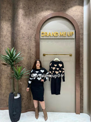 WOOLEN DRESS WITH HEART RHINESTONES TOP (IMP-596)