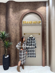 WOOLEN CARDIGAN WITH SKIRT CHECK (IMP-599)
