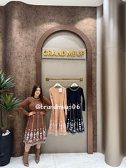 WOOLEN PRINTED DRESS WITH PEARL NECKLINE (IMP-634)