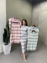 SUMMER KNIT STRIPE TOP & SKIRT SET (PRM-164.) NEW