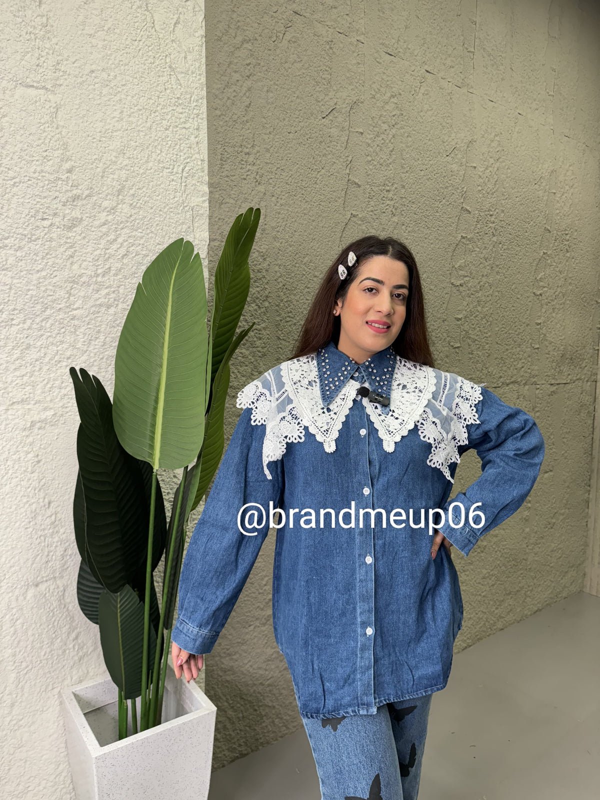 Denim Shirt With Lace Collar (PRM-223)