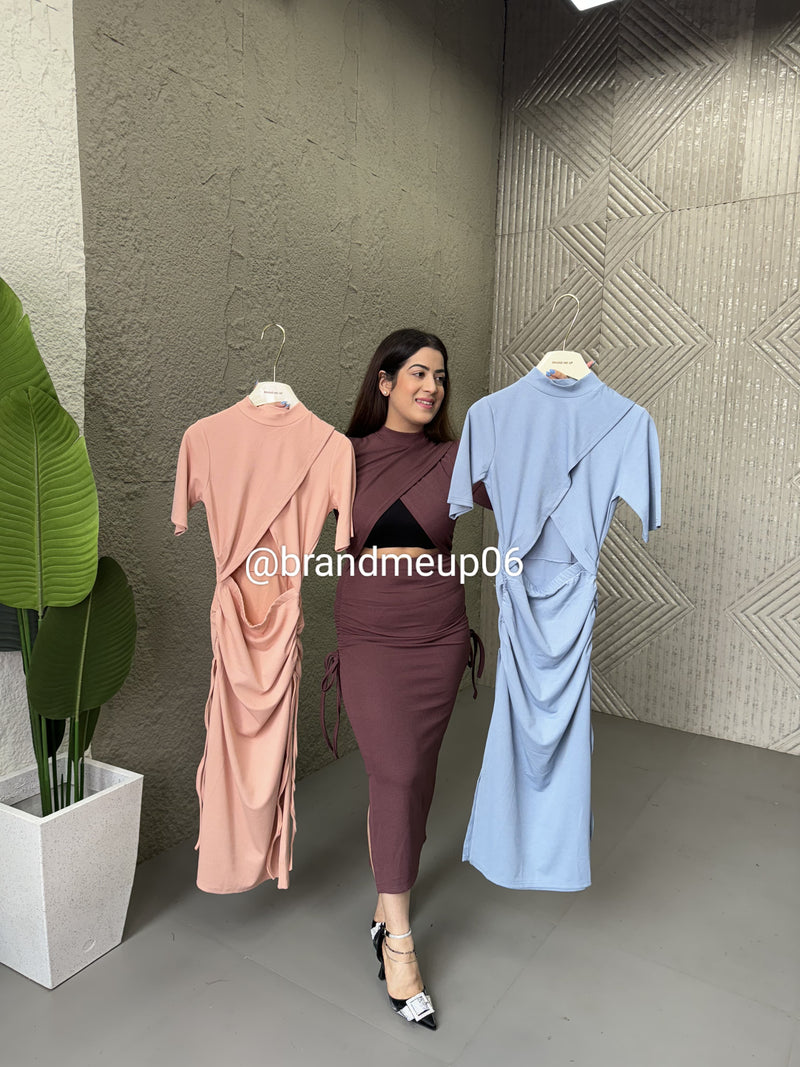 Front Cut Knit Dress (DRESS-296)  - Pink