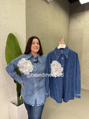 3d Flower Attached Denim Shirt (SHIRT-154)