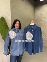 3d Flower Attached Denim Shirt (SHIRT-154)