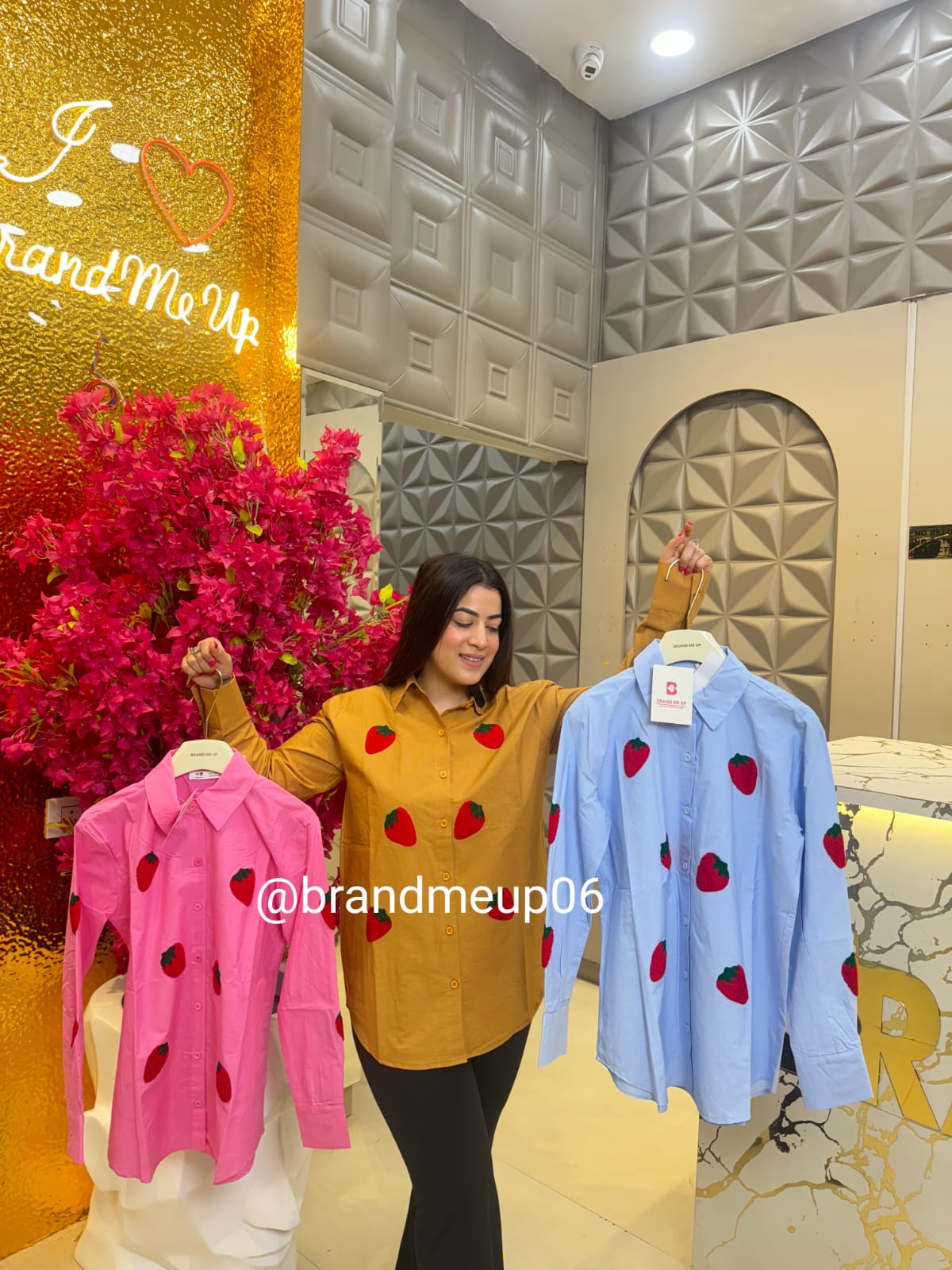 Strawberry Embroidery Cotton Shirt (PRM-458)