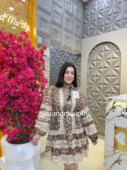 Imported Cheetah Linen Dress With Belt (PRM-475)