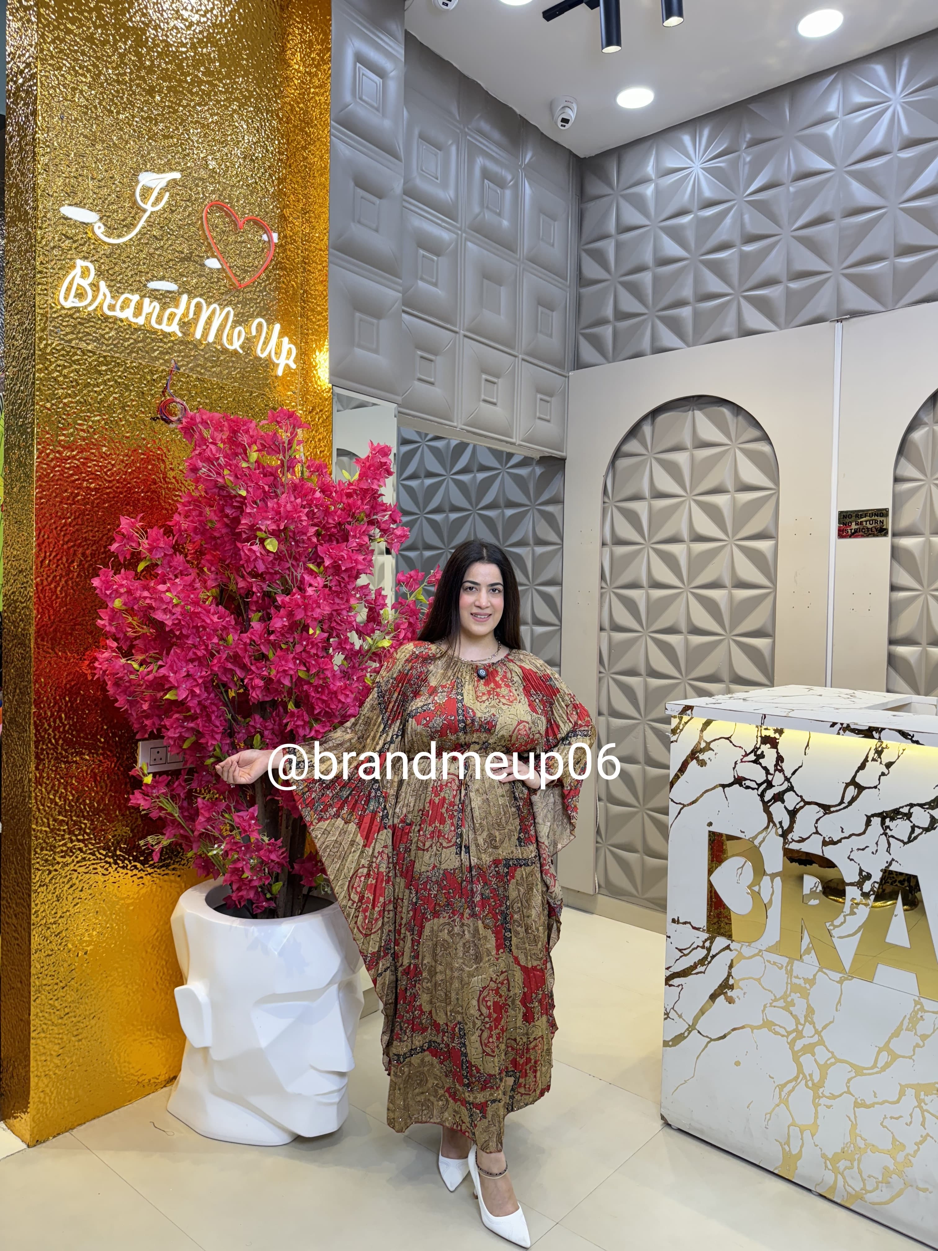 Kaftan Rhinestone Printed Dress With Belt (PRM-548)