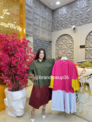 Cotton Designer Colorblock Dress With Pocket (PRM-625)
