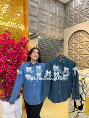 Denim Rhinstone Shirt (PRM-683) 3D BOW