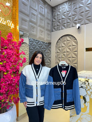 WOOLEN DESIGNER CARDIGAN WITH DENIM POCKET  (IMP-540)