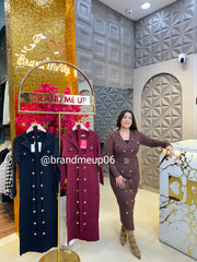 WOOLEN DRESS WITH BELT AND GOLDEN BUTTON (IMP-561)