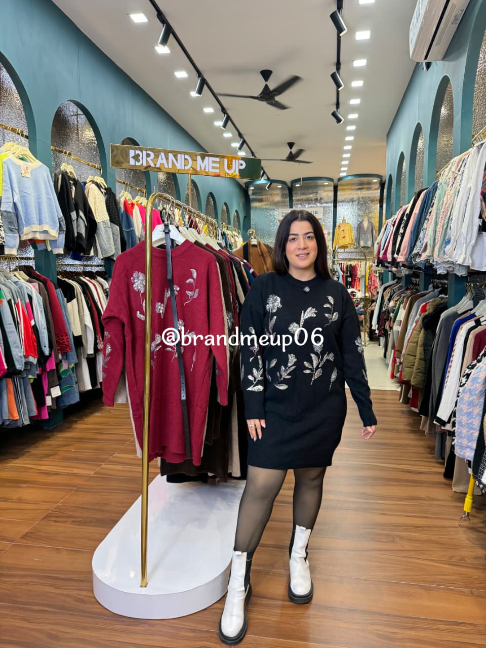 SEQUENCE LEAF WOOLEN DRESS WITH BELT (IMP-574)