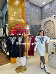 EMBROIDERY WOOLEN DRESS WITH BELT (IMP-571)