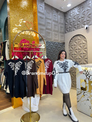 EMBROIDERY WOOLEN DRESS WITH BELT (IMP-571)