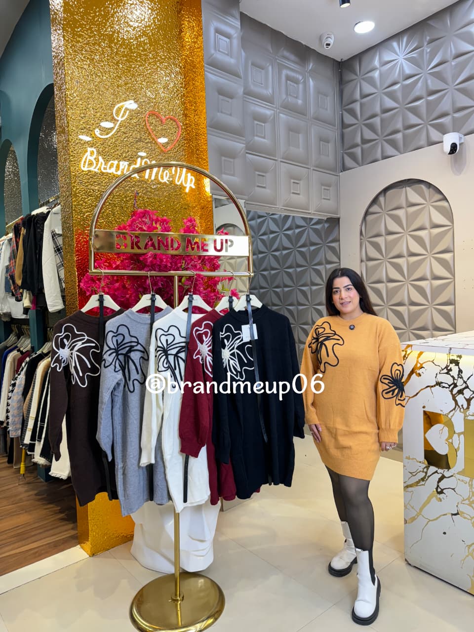 EMBROIDERY BIG FLOWER WOOLEN DRESS WITH BELT (IMP-573)