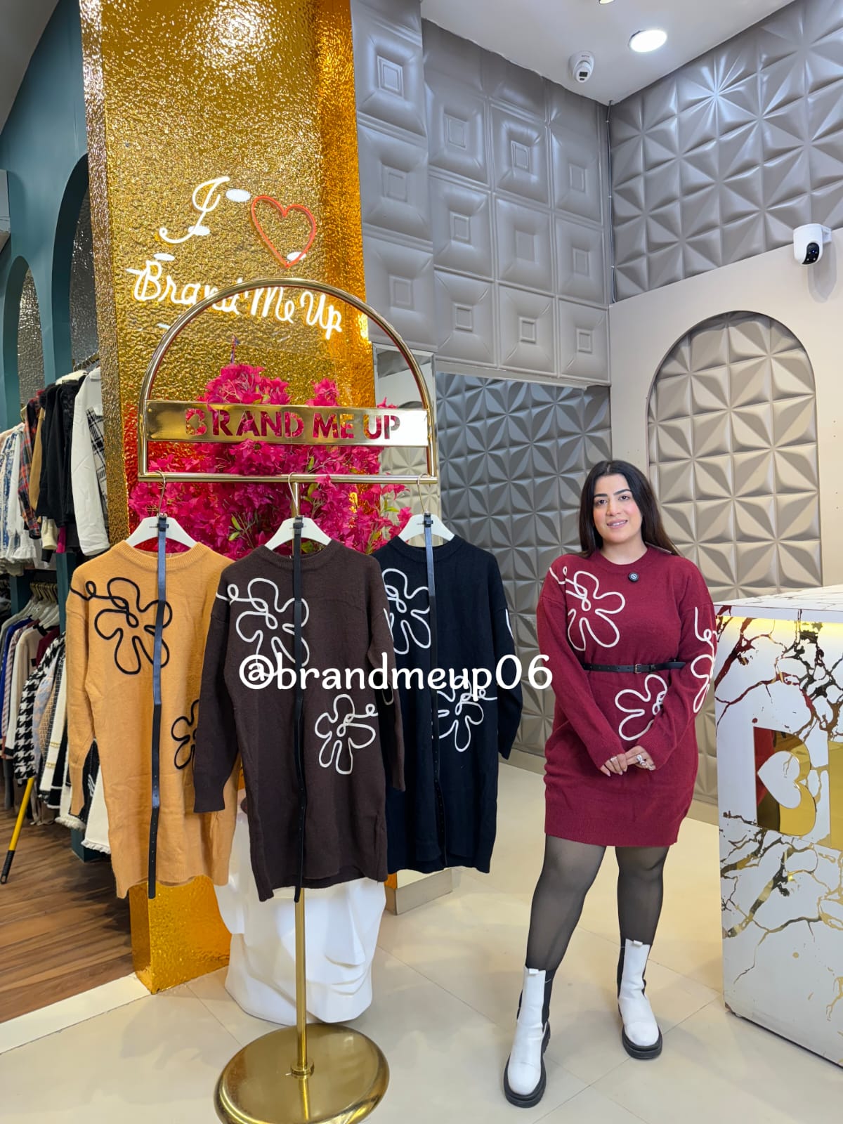 EMBROIDERY DOUBLE FLOWER WOOLEN DRESS WITH BELT (IMP-572)