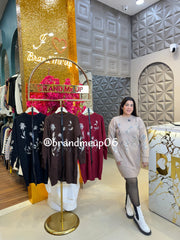 SEQUENCE LEAF WOOLEN DRESS WITH BELT (IMP-574)