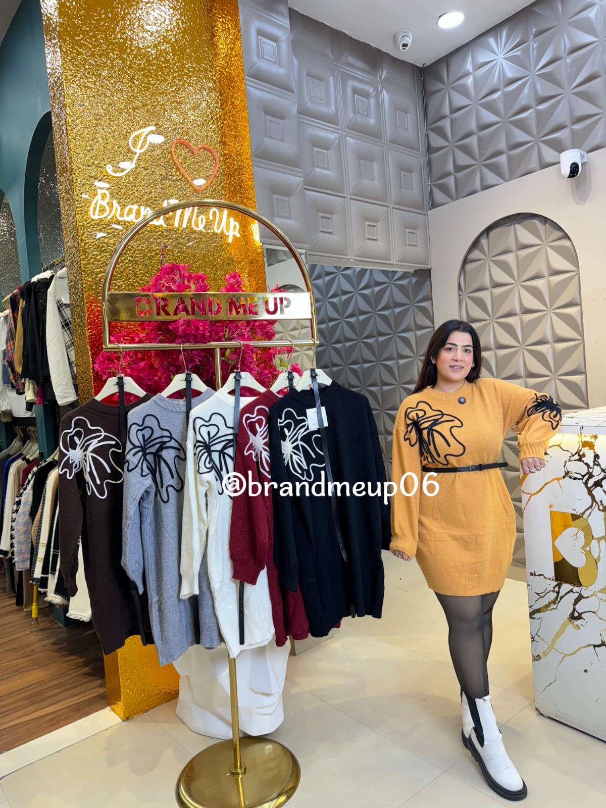 EMBROIDERY BIG FLOWER WOOLEN DRESS WITH BELT (IMP-573)