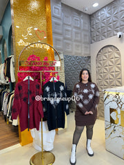 EMBROIDERY RHINESTONE WOOLEN DRESS WITH BELT (IMP-575)