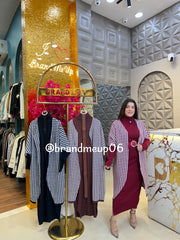 WOOLEN DRESS WITH PRINTED SHRUG AND BELT (IMP-576)