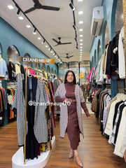 WOOLEN DRESS WITH PRINTED SHRUG AND BELT (IMP-576)