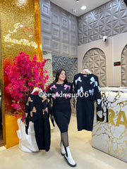 WOOLEN  DRESS WITH BOW RHINESTONES TOP (IMP-597)