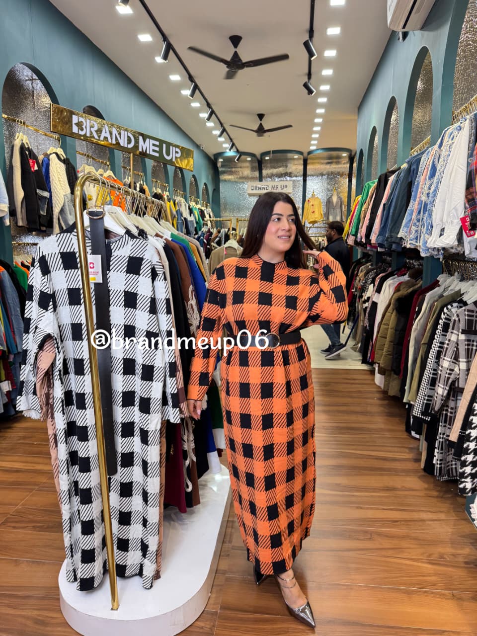 WOOLEN CHECKES DRESS WITH BELT (IMP-606)