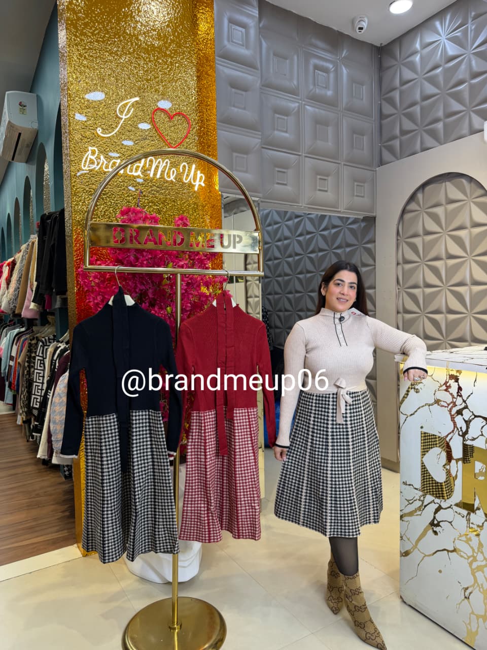 WOOLEN CHECK SKATER DRESS (IMP-633)