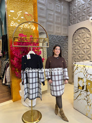 WOOLEN CHECK GOLDEN BUTTON DRESS (IMP-635)