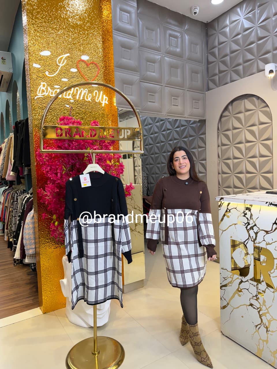 WOOLEN CHECK GOLDEN BUTTON DRESS (IMP-635)