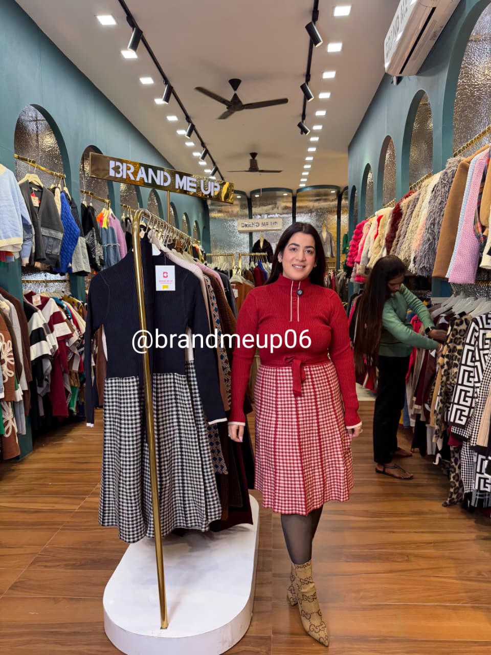 WOOLEN CHECK SKATER DRESS (IMP-633)