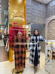 WOOLEN DRESS WITH CHECKS SHRUG AND BELT (IMP-674)