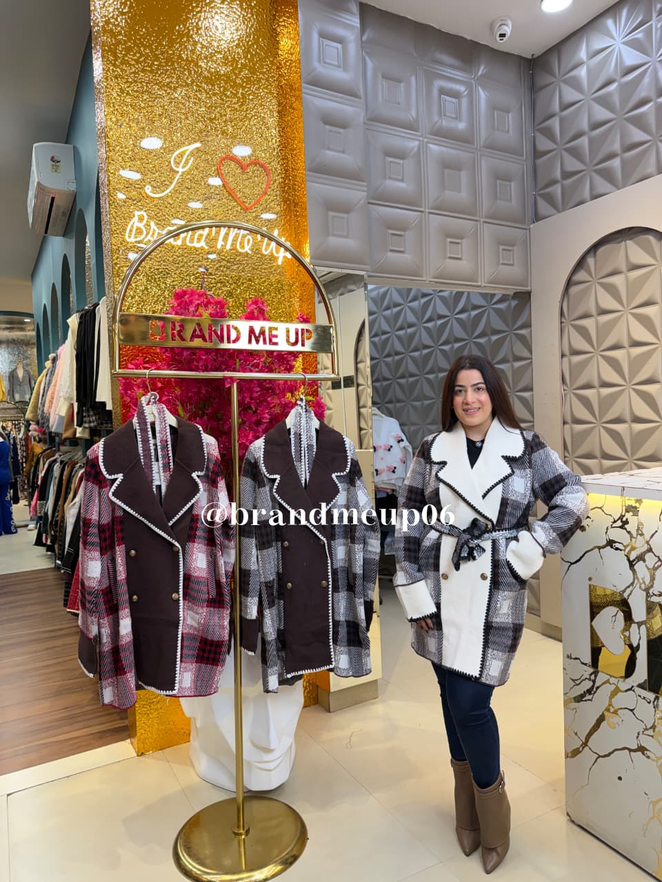 WOOLEN CHECK COAT WITH BELT AND POCKET (IMP-678)