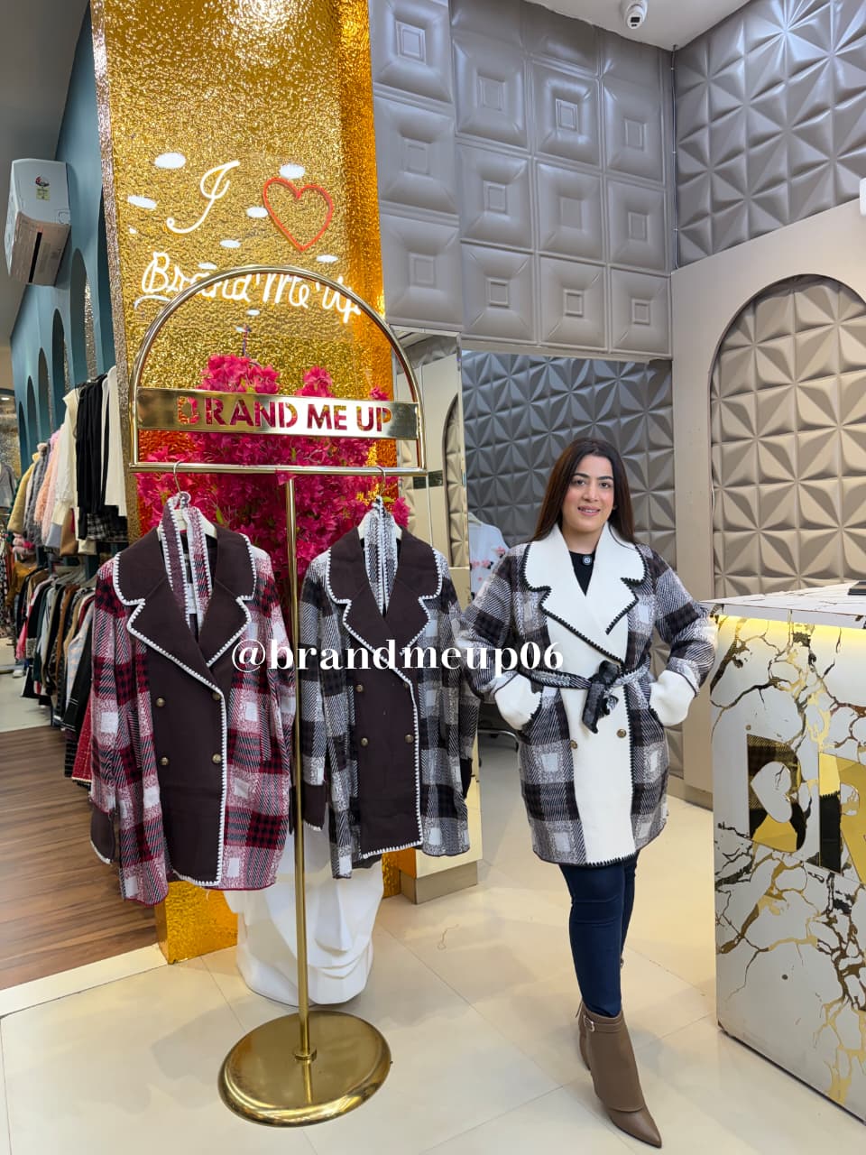 WOOLEN CHECK COAT WITH BELT AND POCKET (IMP-678)