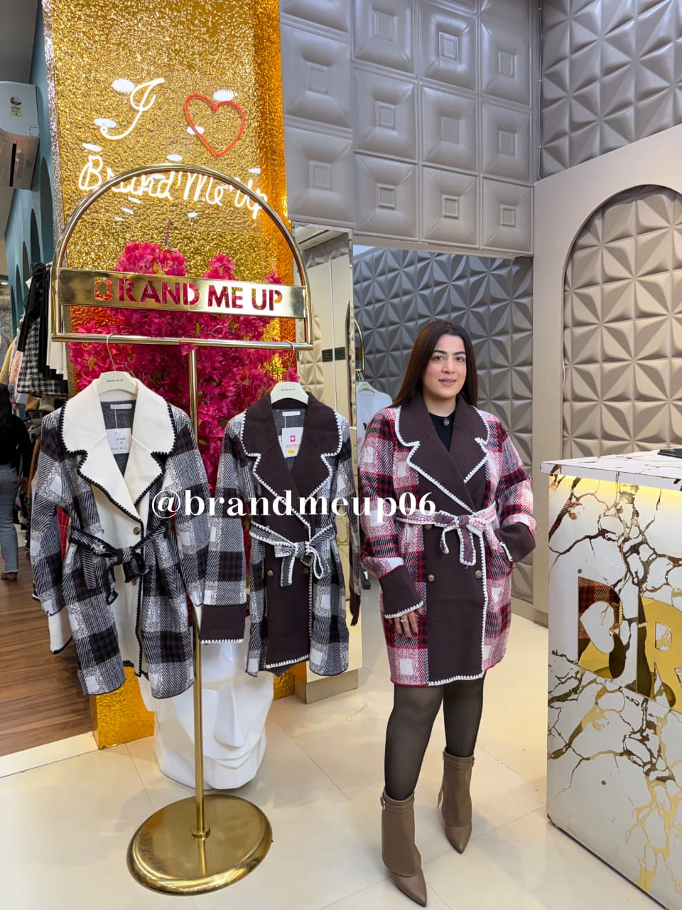 WOOLEN CHECK COAT WITH BELT AND POCKET (IMP-678)