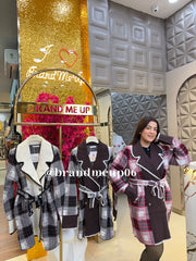 WOOLEN CHECK COAT WITH BELT AND POCKET (IMP-678)