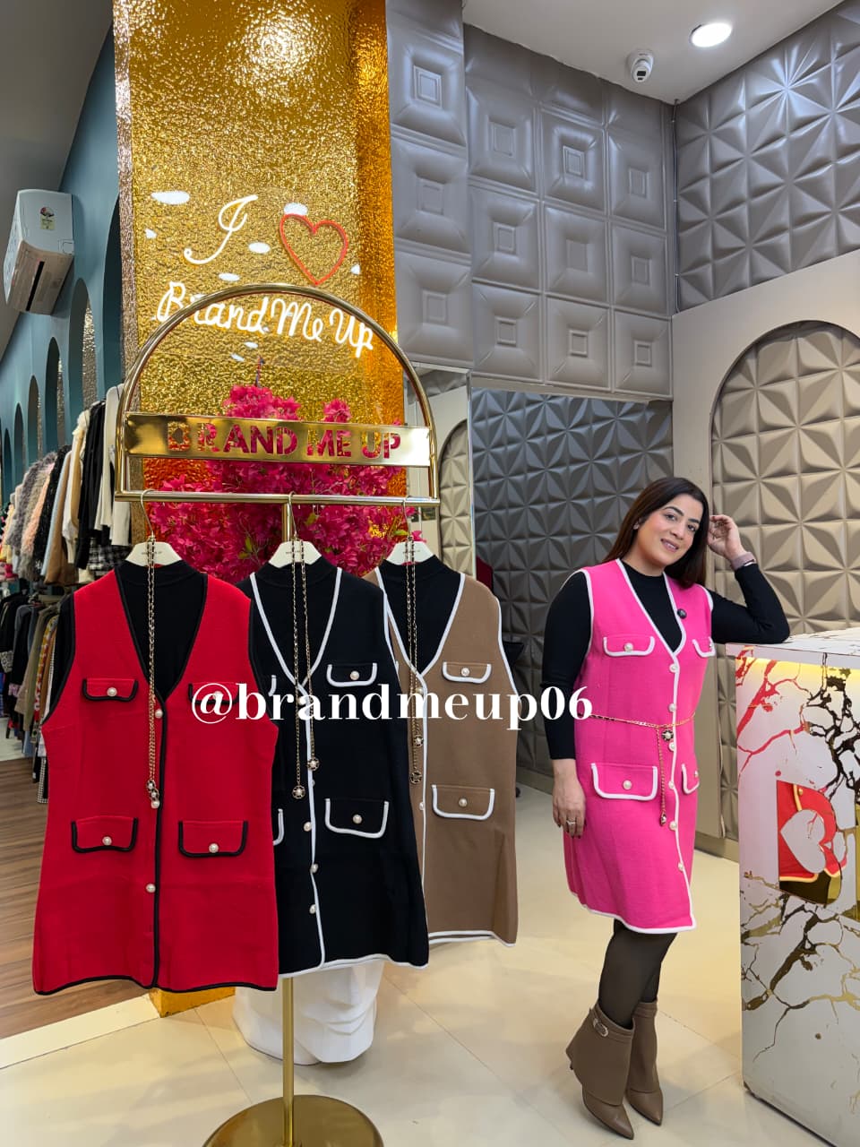 WOOLEN DRESS WITH INNER AND GOLDEN CHAIN (IMP-685)